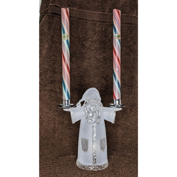 Santa Candle Holder Frosted and Clear AND Red Green Candles - Picture 1 of 5